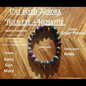 Cat Eyed Aurora Tiger Eye Hematite Bracelet